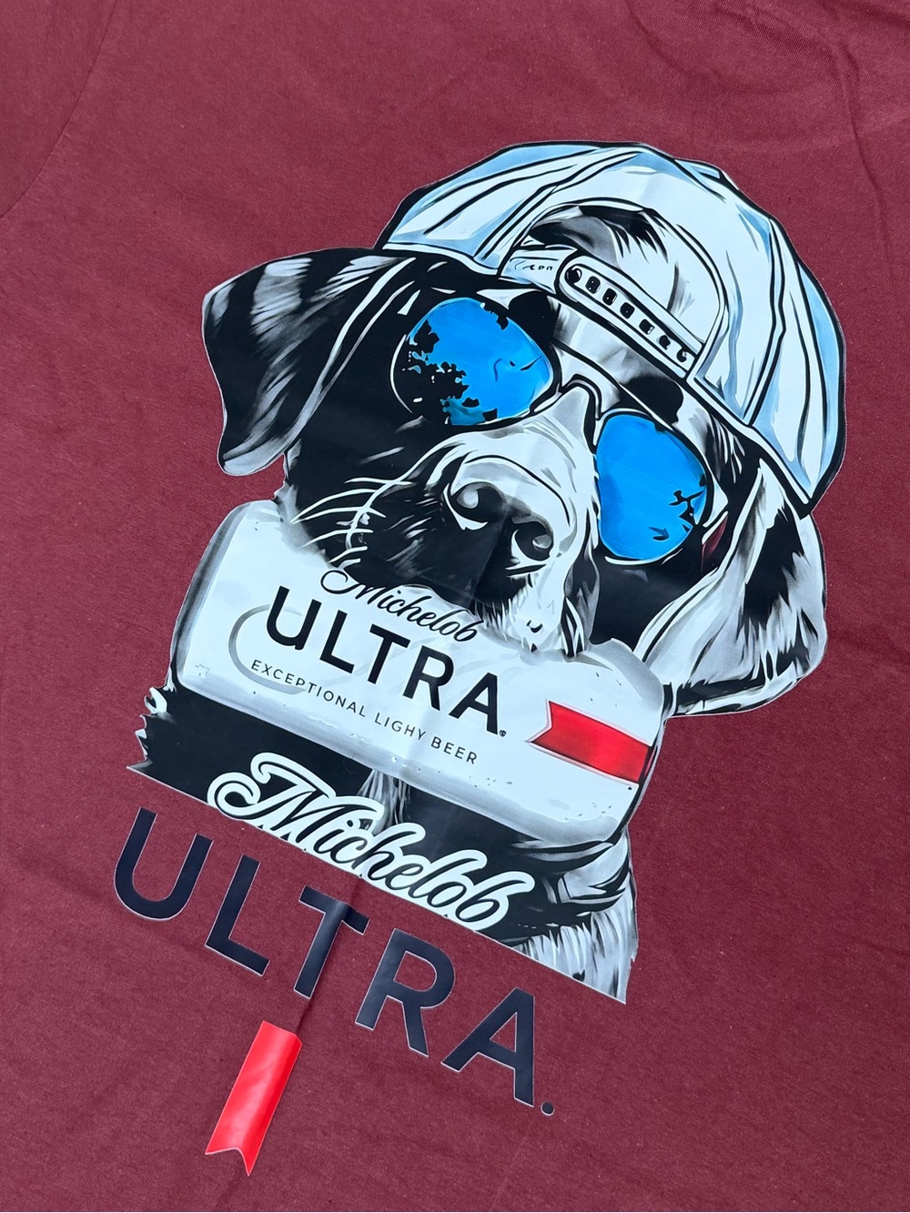 Michelob Ultra Dog Graphic T-Shirt | Burgundy Beer Tee | Men’s Size XL